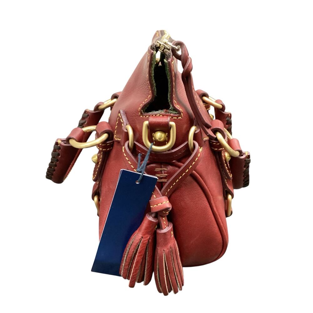 NWT Dooney &Bourke Bag Nano Leather Satchel Two Handles OneStrap Tassels BurnRed - Picture 3 of 13